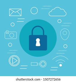 Cyber Security Icon Concept with blue background