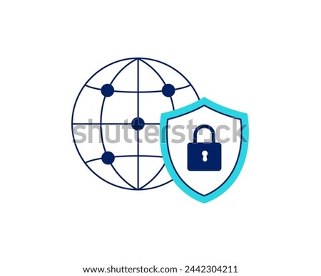 Cyber security icon. Critical, global infrastructure security. Vector linear illustration on the white background. 
