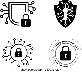 Cyber security icon. Data protection symbol. Concept of internet privacy, cyber protection and antivirus. Shield lock in futuristic style