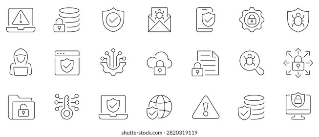 Cyber Security icon. Data protection. Hacker. Antivirus. Encryption. Network. Editable stroke. Vector illustration