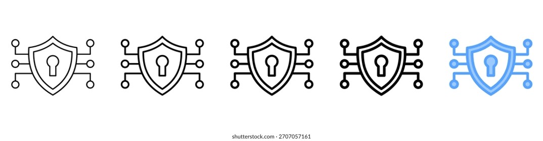 Conjunto de Colección de contorno de estilo diferente de ícono de seguridad cibernética