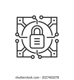 Cyber security icon or emblem design. Vector line symbol padlock for secure app.