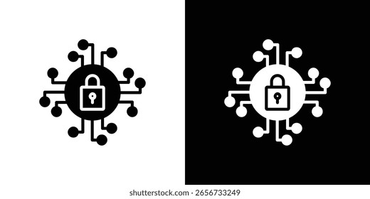 Cyber security icon in flat black solid vector set