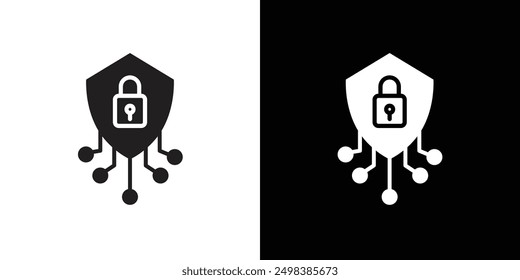 Conjunto de símbolos de línea plana de icono de seguridad cibernética.
