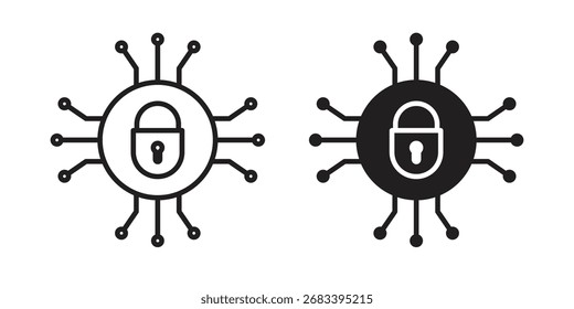 Icono de seguridad cibernética y paquete de estilo de trazo plano sobre fondo blanco. Ilustraciones vectoriales