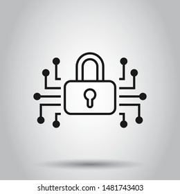 Cyber security icon in flat style. Padlock locked vector illustration on isolated background. Closed password business concept.