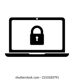 Cyber security icon in flat style. Laptop with lock icon. Simple access symbol isolated on white background. Security symbol for web site design, logo, app, UI. Vector illustration,