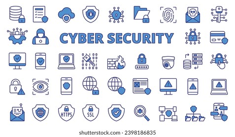 Diseño azul de línea de icono de ciberseguridad. Ciberseguridad, seguridad informática, tecnología, ciberseguridad, ilustraciones vectoriales. Icono de trazo modificable de ciberseguridad