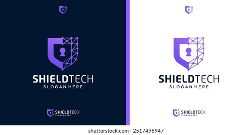 Logotipo del icono de seguridad cibernética. Plantilla de diseño de logotipo de tecnología de escudo. Logotipo de seguridad para la protección de datos de privacidad.
