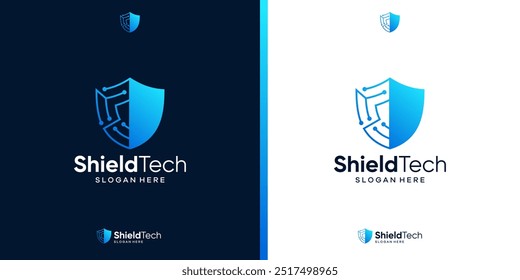 Logotipo do ícone de segurança cibernética. Modelo de design de logotipo técnico da Shield. Logotipo de segurança para proteção de dados de privacidade.