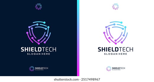 Cyber security icon logo. Shield tech logo design template. Security logo for privacy data protection.