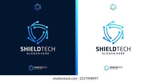 Logotipo del icono de seguridad cibernética. Plantilla de diseño de logotipo de tecnología de escudo. Logotipo de seguridad para la protección de datos de privacidad.