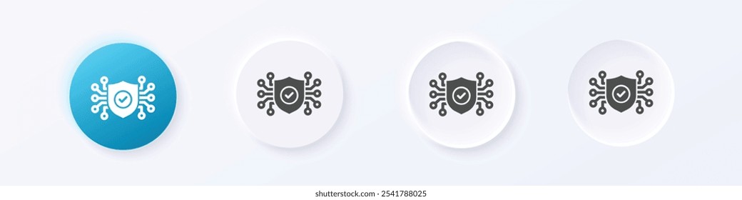 Cyber security icon. Neumorphism round style button design vector