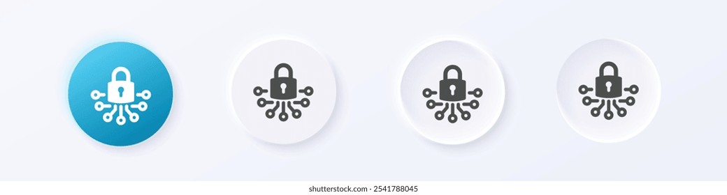 Cyber security icon. Neumorphism round style button design vector