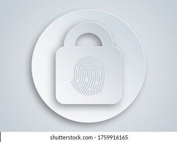 Cyber security icon on grey background. Closed padlock and finger print . Safety concept. Digital data protection . Vector Illustration