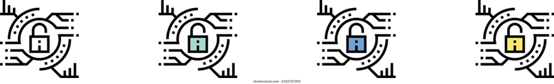 cyber security icon. Outline, Green, Blue and Yellow Style Design Isolated On White Background