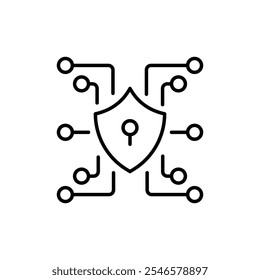 Icono de seguridad cibernética Vector de esquema para Web ui