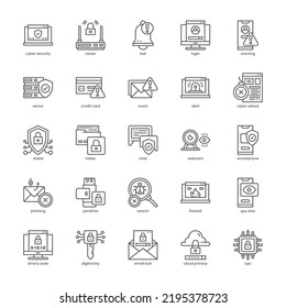 Cyber Security Icon Pack For Your Website Design, Logo, App, UI. Cyber Security Icon Outline Design. Vector Graphics Illustration And Editable Stroke.