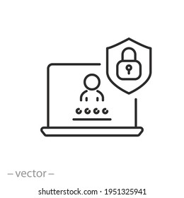 Cyber Security Icon, Protect Data User, Login Access Privacy, Safety  Information Access, Unlock Profile Social, Thin Line Symbol On White Background - Editable Stroke Vector Eps10