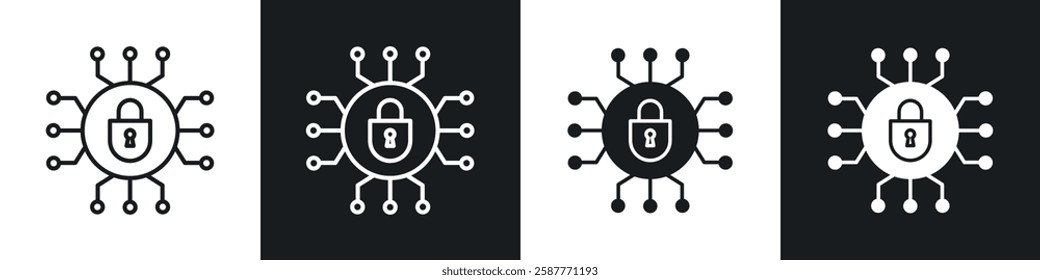 Cyber security icon set black and white colors. Graphic Vector icons pack