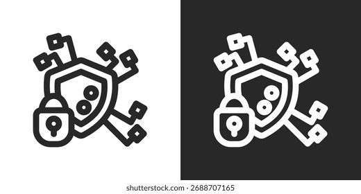 Conjunto de iconos de seguridad cibernética en estilo de contorno en blanco y negro