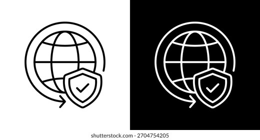 Conjunto de iconos de seguridad cibernética en blanco y negro Ilustración vectorial de contorno