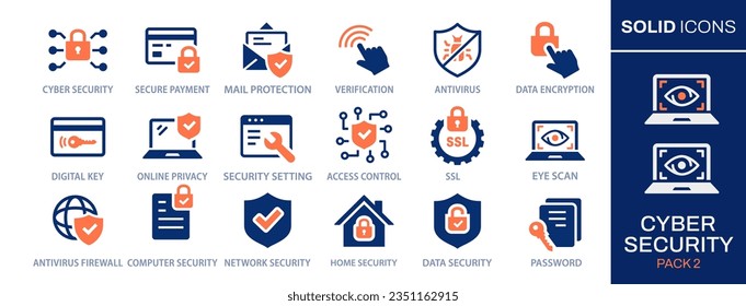 Cyber security icon set. Collection of safe, privacy, data protection, antivirus and more. Vector illustration. Easily changes to any color.