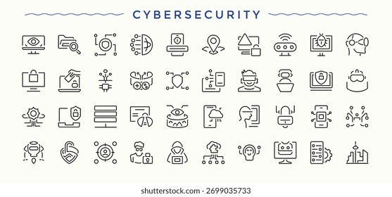 Cyber Security icon set. Contains related to security, safety, protect, secure and more. Secure vector icon set. Outline icons in linear style. Editable stroke. Vector collection.