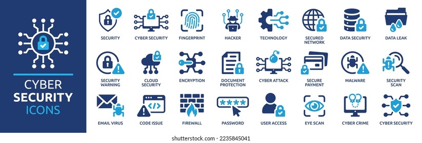 Cyber security icon set. Data protection symbol. Secured network icon collection. Technology concept. Vector illustration.