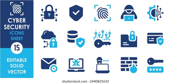 Cyber security icon set. Data protection symbol. Secured network icon collection. Flat vector icons.