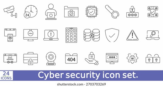 Conjunto de ícones de segurança cibernética. Ícones de linha relacionados à proteção de dados