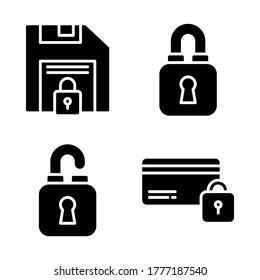 Cyber Security icon set = disk locked, locked, unlock, credit card locked.
Perfect for website mobile app, presentation, illustration and any other projects.