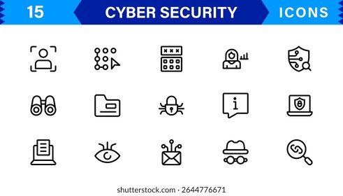 Cyber Security Icon Set Featuring Protection, Shield, Data, Encryption, and Firewall Concepts in a Professional, Clean, and SEO-Optimized Vector Style