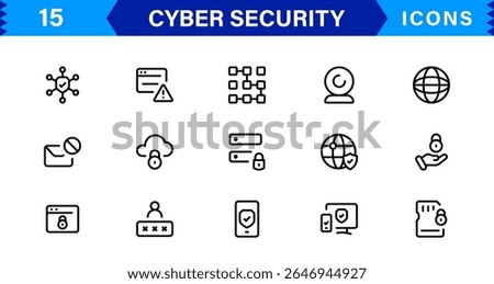 Cyber Security Icon Set Featuring Protection, Shield, Data, Encryption, and Firewall Concepts in a Professional, Clean, and SEO-Optimized Vector Style