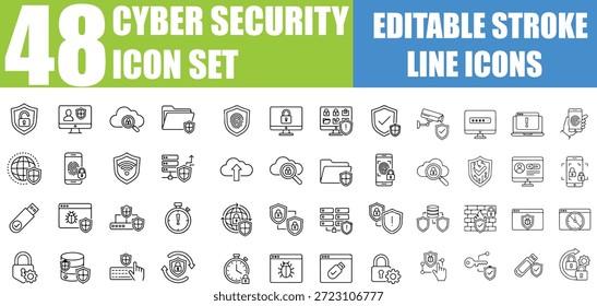 Cyber Security Icon Set - Hacker, Password, Spam, Antivírus, Padlock, Ameaça de Vírus, Phishing, Firewall, Proteção de Dados, Malware, Criptografia, Segurança de Rede e Mais - Ícones editáveis da linha de traço, Ve