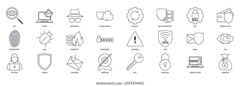 cyber security icon set, Included icons as Shield, Password, Bug and more symbols collection, logo isolated vector illustration