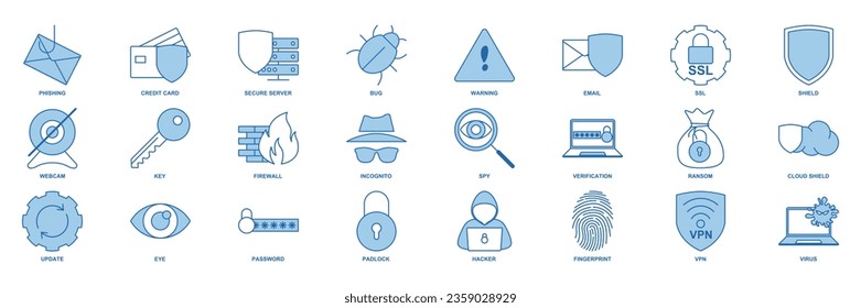 cyber security icon set, Included icons as Shield, Password, Bug and more symbols collection, logo isolated vector illustration