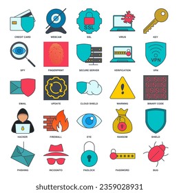 cyber security icon set, Included icons as Shield, Password, Bug and more symbols collection, logo isolated vector illustration