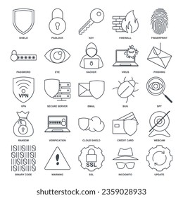 cyber security icon set, Included icons as Shield, Password, Bug and more symbols collection, logo isolated vector illustration