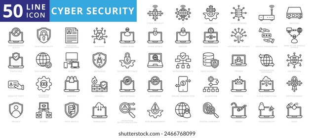 Cyber security icon set with information, technology, data network, malware, virus, unauthorized access and protected.