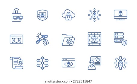 Conjunto de iconos de seguridad cibernética Ilustración vectorial de contorno de símbolo de signo aislado