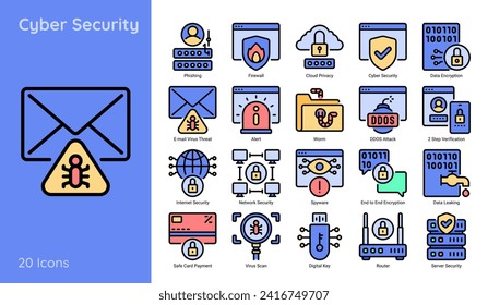 Icono de ciberseguridad conjunto de color lineal