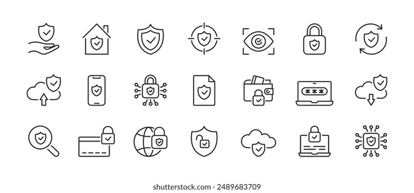 Cyber security icon set. Security, lock, unlock, password, data protection, eye access. Vector illustration.