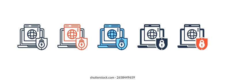 Ícone Segurança cibernética define coleção de vários estilos