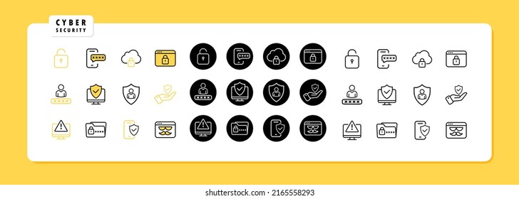 Cyber security icon set. Shield, password, safety. Computer network protection. Vector line icon for Business and Advertising.