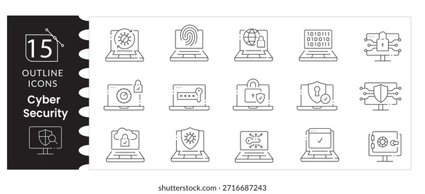 Conjunto de iconos de seguridad cibernética, escudo, bloqueo, Contraseña y protección de datos Vectores, seguridad digital, iconos de privacidad, red, cortafuegos, símbolos de cifrado, paquete de ilustración de defensa cibernética