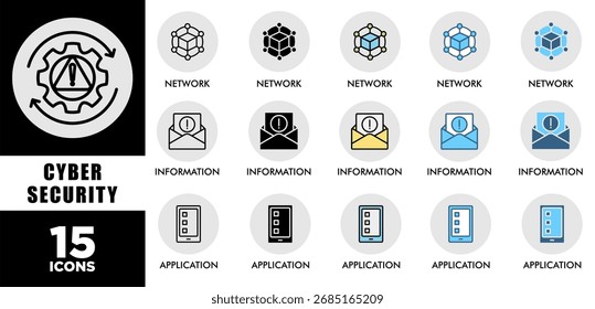 CYBER SECURITY icon set with various styles and colors of corporate sustainability performance for investment screening	
