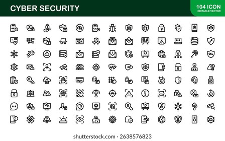 Cyber Security Icon Set in Vector Style Featuring Protection, Privacy, Firewall, and Data Safety Symbols