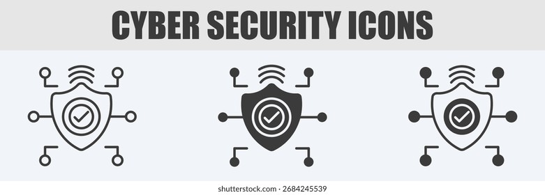 Symbolsatz für Cybersicherheit - Vektorgrafik in Umrissen, Glyphen und Gemischten