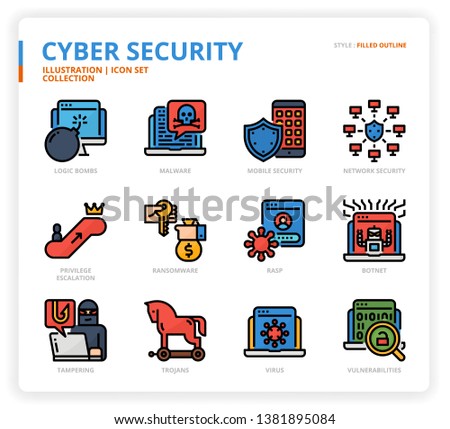 Cyber Security icon set for web design, book, magazine, poster, ads, app, etc.